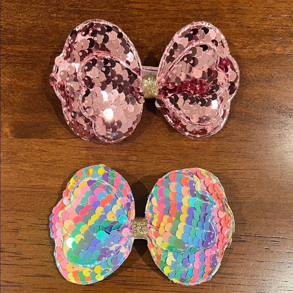 Sequin Bow Hair Barrettes for Kids - Pink and‎ Rainbow